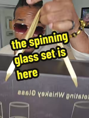 spinning glass gift set is in stock I'm ready to upgrade any drinking experience and impress  your friends with style #drinkingglassset #spinningglassset #whiskeyglassset #wineglassset #coolmf 