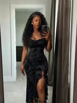 🍷Vintage Flocking Floral Maxi Dress Sexy Cowl Neck Cami Dress High Slit Backless Bodycon Evening Gown#OOTD #fyp #summeroutfits #dressgoals #dress 