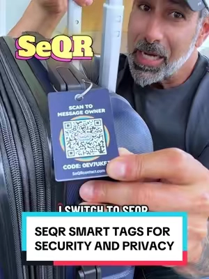 SeQR Smart Tags! Protect your gear! Place SeQR codes on your personal belongings (keys, passports, electronics) to be able to get contacted in the event that things gets lost. #privacymatters #traveltips #travelessentials #smarttravel #lostandfound 