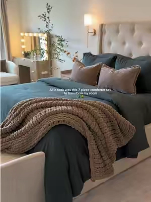 My bedroom has never felt this cozy. 🌿🤍 I love that this 7-piece comforter set comes with everything you need to give your space a fresh, elevated look—without having to buy each piece separately✨ @Melex Home  #bedding #comforterset #beddinginspo #cozybedroom #sheets 