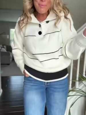 This striped sweater is the perfect cozy piece for fall! ✨ I love the classic stripe pattern and the comfortable fit, but my favorite detail has to be the buttons—they give it such a unique, elevated look. The waffle knit texture adds even more dimension and makes it feel so soft and cozy. It’s the perfect sweater to throw on with jeans, leggings, or your favorite trousers for those crisp fall days. Comfortable, timeless, and easy to style… this one checks all the boxes! #tiktokshopsummersale #summervibes #FallSweater #WaffleKnit #CozyStyle
