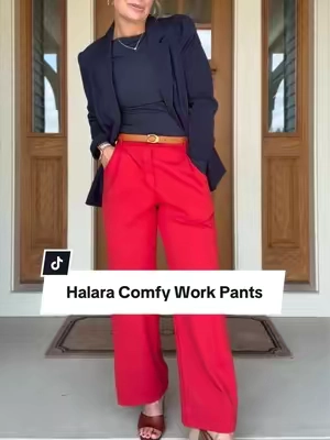 My favorite work pants! Classy, comfy, and wrinkle-free! @Halara_official #workpants #widelegpants #officestyle #officeoutfit #halarapants 