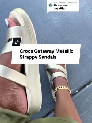 Replying to @lirizy27 these  @Crocs Getaway Metallic Strappy Sandals are so cute and comfy! Such a beautiful and versatile summer sandal that you can dress up or down. #Crocs #sandals #comfysandals #sandalsforwomen #tiktokshopcreatorpicks 
