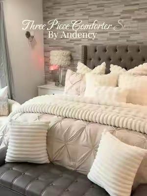 Three Piece Pinch Pleat Comforter Set @Andency Home #bedding #comforter #comfortersets #comforters #bedset 