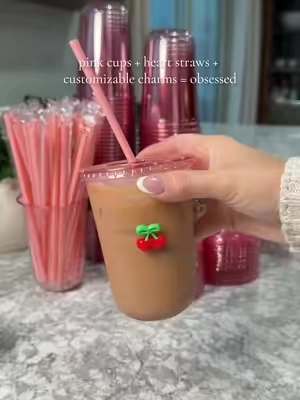 Plain cups are out. 💕 These come with heart straws and the cutest customizable charms so every iced coffee feels a little more fun. ✨ #TikTokShop #CoffeeTok #SummerWins #coffee #PinkAesthetic 