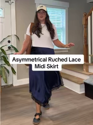 Asymmetrical Ruched Lace Midi Skirt #asymmetrical #laceskirt #midiskirt #skirt 
