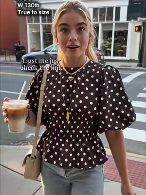 This polka dot top is such a hidden gem 😍 The sleeves, the fit, the details… obsessed! Grab it before the sale ends!
 #polkadottop #summeroutfit #femininefashion #StreetStyle #tiktokmademebuyit