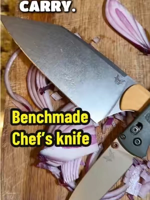 The Benchmade station knife is the ultimate made in USA chefs knife! This also comes with free lifetime sharpening. This kitchen knife is incredibly sharp and durable.  #benchmadeknives #chefsknife #benchmade #kitchenknife #campkitchen @Benchmade Knife Company 