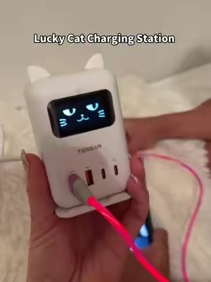 Lucky Cat charging station! you get four outlets to charge using USB and USB-C outlets! #LuckyCat #CatCharger #ChargingStation #OutletExtender #powerstrip 