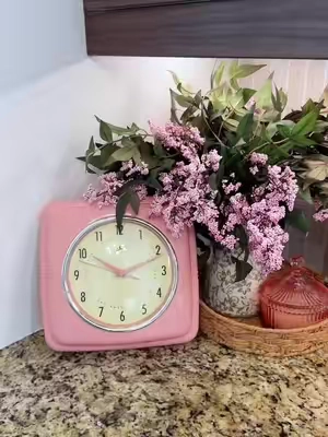 umm tell meeee she isn’t the cutest retro kitchen clock EVER 🎀🕰️✨ #kitchendecorideas #kitchendecoration #vintagekitchendecor #pinkkitchendecor #TiktokShopCreatorPicks  