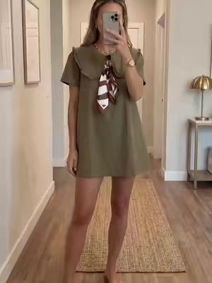 Imily Bela Womens Summer Denim Mini Dress Oversized Peter Pan Collar Short Sleeve Casual Flowy Babydoll Jean Dresses##Summerwins##Outdoorfun##womensfashion##fyp##tiktokshop