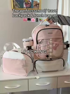 Holds a laptop & a tumbler 🤩🎒 The perfect school/ work/ travel backpack & lunch bag set ✨ #lovevook #backpack #schoolbackpack #schoolessentials #TikTokshopbacktoschool 