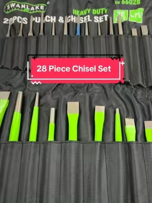 Tackle tough jobs with this 28-piece punch and chisel set featuring multiple punch and chisel styles for pin removal, bolt hole alignment, component separation, and metalworking tasks. Heat-treated steel construction resists wear and mushrooming, while the included roll-up storage pouch keeps every tool organized and ready for the next project. #tools #chisel #thrivingcountry 