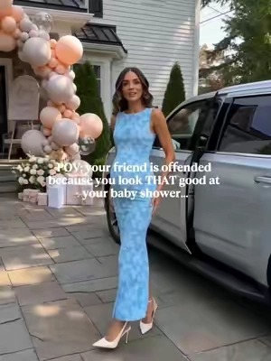 Guys, this dress stole the whole show at my baby shower! #MaternityDress #BabyShowerOutfit #BlueMidiDress #PartyDress #tiktoksummersale 