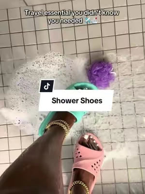 If you’re still stepping barefoot into hotel or cruise showers… this is your sign. 🚿 These lightweight shower shoes are a travel essential for hotels, cruises, college dorms, the gym, the pool, and the beach. They dry quickly, are easy to pack, and give you an extra layer between your feet and shared shower floors. Once you start traveling with them, you’ll wonder why you waited so long. #showershoes #travelessentials #showertok #hygienetok #showersandals 