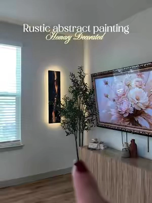 Cuadro abstracto con luz de @HOMARY #rusticpainting #homary #cuadroabstracto #cuadrosdecorativos #livingroomdecor 