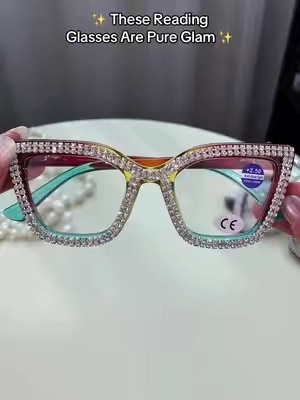 Upgrade your everyday look with these gorgeous rhinestone reading glasses! They're stylish, comfortable, and add the perfect touch of sparkle while making reading easier. If you're ready to ditch boring readers, these glamorous frames are a must have. #ReadingGlasses #RhinestoneGlasses #TikTokShopFinds #GlassesStyle #FashionFinds