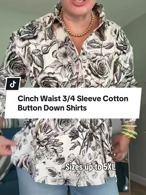 3/4 sleeve button down shirts that cinch at the waist and they’re cotton! @QVC, Inc @QVC Fashion  #tiktokshopcreatorpicks #tiktokshopsummersale #tiktokshopbacktoschool #over50style #midsizefashion 