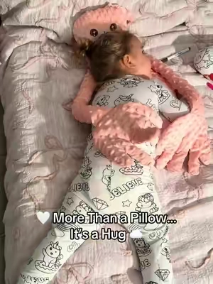 Her new favorite cuddle buddy for the coziest bedtime hugs 🤍🐙 #CuddlePillow #CozyBedtime #PlushPillow #SleepCompanion #CozyFinds