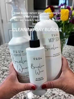 My favorite cleaning routine of the week. 🤎✨ I love that I can use the R&W Cleaning Day Bundle all around my house without worrying because it’s non-toxic and safe to use around my kids and pets. Bonus: my house always smells amazing afterward. #rwco #cleaningbundle #nontoxiccleaning #petfriendlyhome