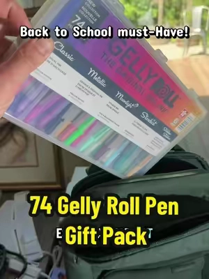 The Sakura Gelly roll pen gift pack has 74 gel pens in five different styles! Perfect for any art lover, or back to school for art, loving kids. A great way to stock your art teacher’s classroom. These artist pens don’t bleed and have amazing color. I also love having the metallic and Stardust Ink.  The perfect pins for adult or kids coloring books and art projects of all types.  #sakurapens #gellyrollpens #coloringpen #gelpens #artclass 