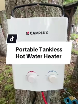 Camplux Portable Tankless Heater is the perfect addition for any campsite or off the grid adventure. #portablehotwater #hotwater #overland #rvlife #vanlife 