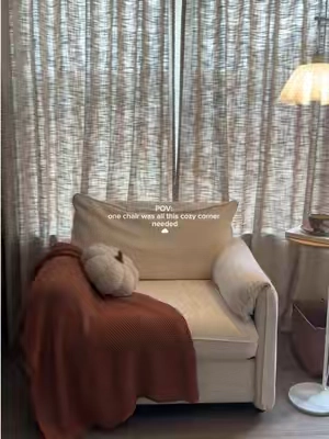 My favorite spot to slow down, read, or just enjoy a quiet moment✨🤎☁️ @ONBRILL OFFICIAL  #accentchair #chair #cozychair #readingchair #cozycorner 