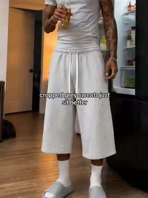 easy summer pair #croppedsweats #graysweatpants #baggypants #mensfashion #fyp 