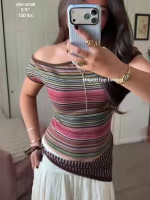 90s striped is so back 🤎 #stripedtop #cidertop #outfit 