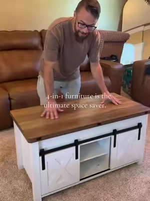 POV: One piece of furniture just solved your small space problems. 🤍 This 4-in-1 lift-top coffee table gives you hidden storage, transforms into a dining/work surface, and keeps your living room looking organized without taking up extra space. Definitely one of my favorite functional home finds! 🏡✨ #TikTokShopFinds #HomeFinds #SmallSpaceLiving #CoffeeTable 