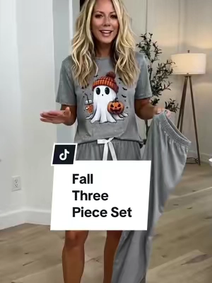 This three piece set is the cutiest, shirt,short and pants.#threepieceset #falloutfits #TikTokFashion #womenfashion 