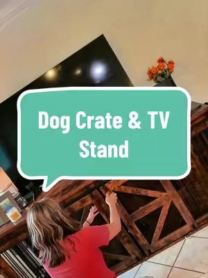 When the dog crate actually looks like it BELONGS in your living room 🙌🐾 This double crate doubles as a TV stand, so you get a cozy space for the pups without sacrificing your entire room to giant wire crates. The rustic furniture look is SO good too 😍 #DogCrateFurniture #DoubleDogCrate #DogKennel #DogFurniture #DogMomFinds