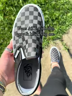 @vans classic black and grey checkered slip on ✨🖤
