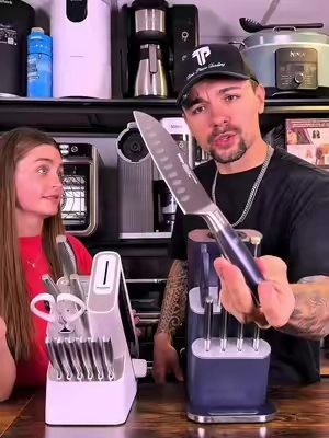 Which ones really better?? #knifeset #ninjaneverdull #cutlery #kitchenprep #ninjaknifeset 