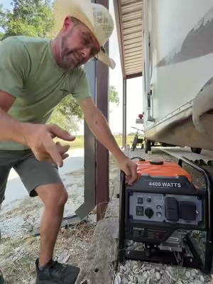 This 4400-watt inverter generator keeps the camper powered wherever we park. #InverterGenerator #CampingGear #RVLife #OutdoorPower #CamperMustHave 