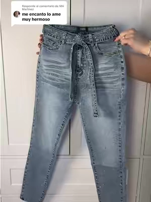Respuesta a @Mili Martinez CHICME Women's Rhinestone Decor High Waist Zipper Fly Slim Fit Jeans with Rhinestone Decor Belt👌🏻🎀
