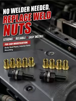 Fix stripped threads on thin metal blind spots.🛠️⚡ M3-M8 full rivet nut kit with extra nuts included.🚗 Strong permanent threads for cars, trucks & DIY projects. 🔥 Big discount + free US shipping, limited offer! #RivetNutKit #AutoRepair #CarDIY #TruckMods #MechanicTools    