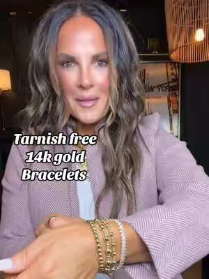 Waterproof tarnish free bracelets! The tennis bracelet is a 10 out of 10 and then the three set bangles that are stretchy are just phenomenal.#fyp #tennisbracelet #bracelets #goldbracelet 