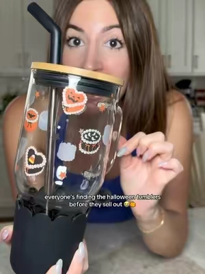 and of course the halloween stuff is already selling out in august 😭🎃 #halloweentumbler #glasstumbler #halloween #spookyseason #fallfinds