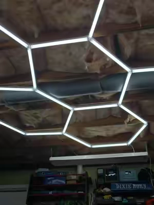 Turn your garage, shop, basement, or workspace into a seriously bright setup with these DIY hexagonal ceiling lights. The honeycomb design gives the space a clean modern look while providing wide, even illumination that’s perfect for detailing, projects, or everyday garage use. #GarageLighting #HexagonLights #ShopLighting #GarageUpgrade #TikTokShopCreatorPicks
