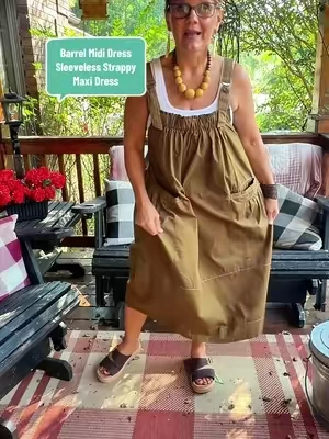 Yeokou Women's Barrel Midi Dress Sleeveless Strappy Maxi Dress with Big Pockets & Adjustable Straps Minimalist Basic Casual Fall Dress #tiktokshopsummersale #TikTokshopbacktoschool #cottondress #summerdress #Yeokou @Yeokou