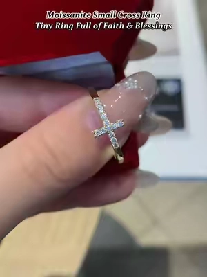 Moissanite Small Cross Ring Tiny Ring Full of Faith & Blessings.✝️✝️✨#moissanitejewelry #giftguide #fyp #GRA #ring #affordable #beautiful #diamondtester #moissanitering #sparkle #cross 