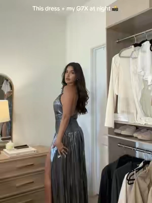 The photos in this dress are going to be 💣😌🍸✨ #silverdress #maxidress 