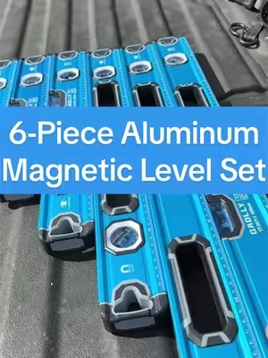 Vertical Sight 6-Piece Aluminum Magnetic Level Set includes 12”, 16”, 20”, 24”, 32”, and 40” levels with strong magnets, 45°, 90°, and 180° bubbles, plus the Vertical Sight glass for easy top-down readings.#VerticalSight #LevelSet #MagneticLevel #ContractorTools #DIYTools