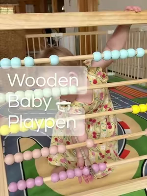 I’m still shocked I found a wooden one this nice without spending a fortune. 🤎 #WoodenPlaypen #BabyPlaypen #ToddlerPlaypen #MomFinds #playpen 