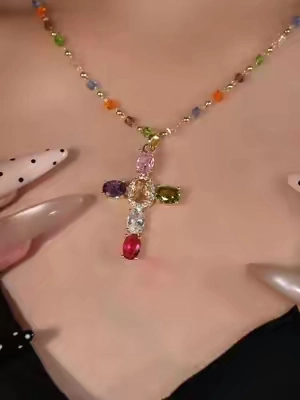 So gorgeous multicolor cross necklace ❤️✝️❤️#summerwins #tiktokshopdealsforyoudays #tewiky #necklace #fyp 