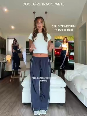 the perfect cool girl track pants!! in love w these🫶🏼 im 5’9 wearing the size medium, these fit true to size<3