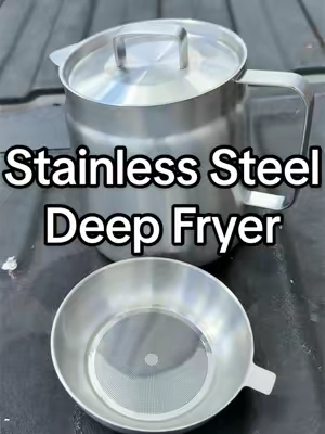 304 Stainless Steel Deep Fryer Pot with a 2L capacity, frying basket, and oil strainer for easy frying, filtering, and storing your cooking oil.#DeepFryer#KitchenGadgets#CookingTools#StainlessSteel#TikTokShop