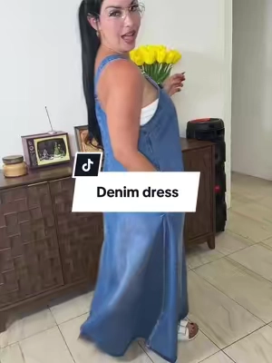 Elengatine Women’s Sleeveless Denim Maxi Dress with Adjustable Cross Back Straps, A-Line Design, Lightweight Summer Casual Dress for Vacation or Everyday Wear, Medium Blue Wash, Versatile and Stylish Dress, Available in Multiple Sizes #tiktikshopcreatorpicks #tiktokshopsummersale #denimdress #maxidress #womenswear 