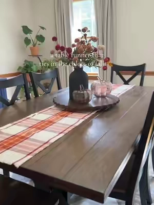 Design imports came out with the most beautiful fall, pumpkin spice plaid table runner @QVC, Inc #tablerunner #falltable #falldecor #plaidtablerunner 